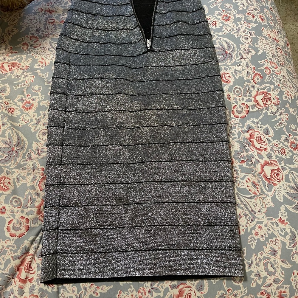 Reiss silver and black bodycon dress